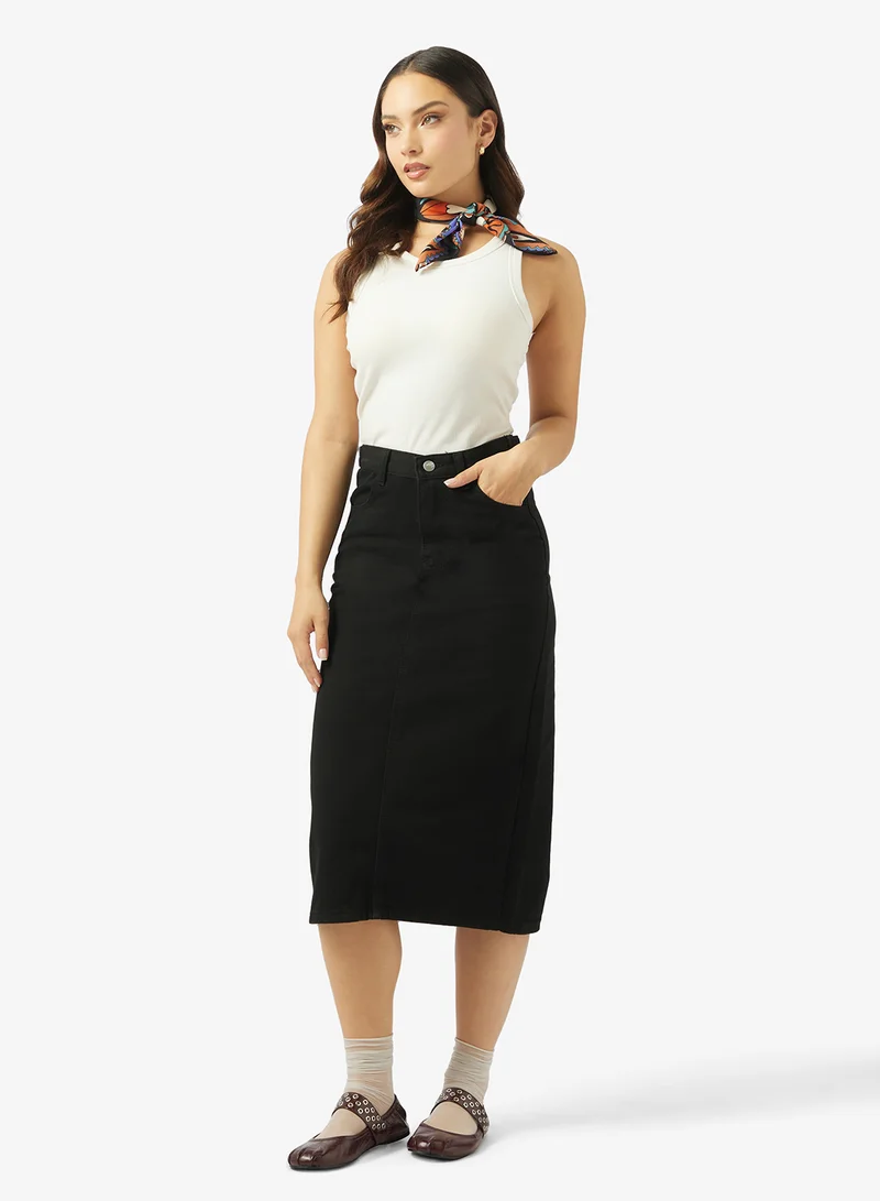 جينجر Denim Straight Fit Midi Skirt